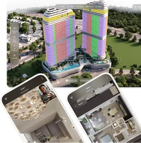 Towers painted by unit type, shown alongside the same twin on two phones